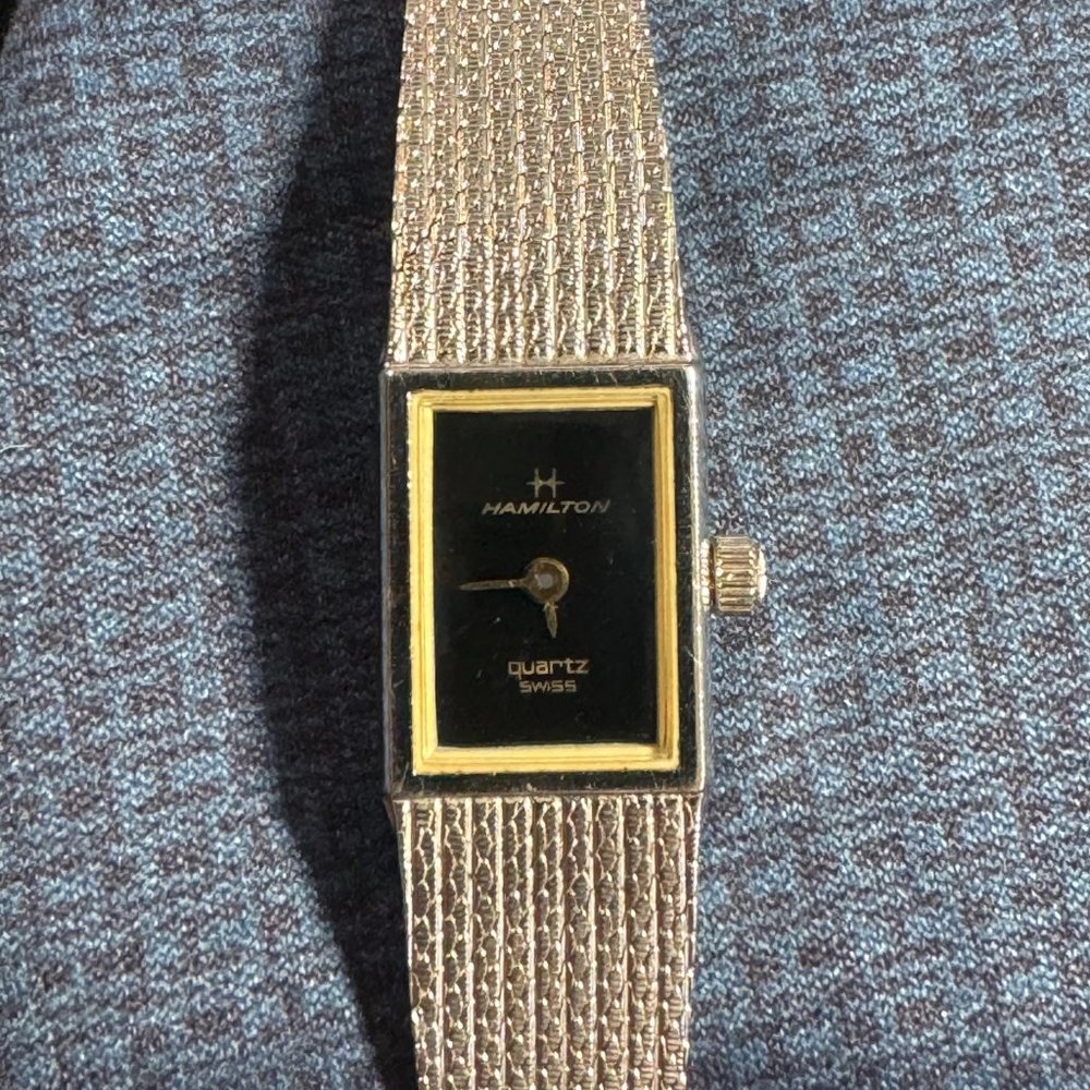 Vintage HAMILTON Rhodium Plated Swiss Quartz Dress Watch